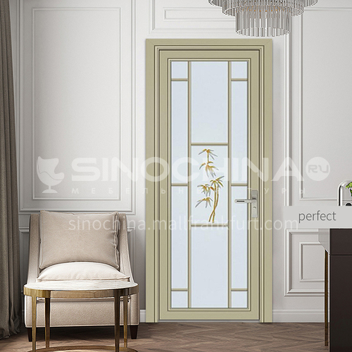1.2mm modern aluminum alloy indoor glass swing door toilet door with decorative flower style